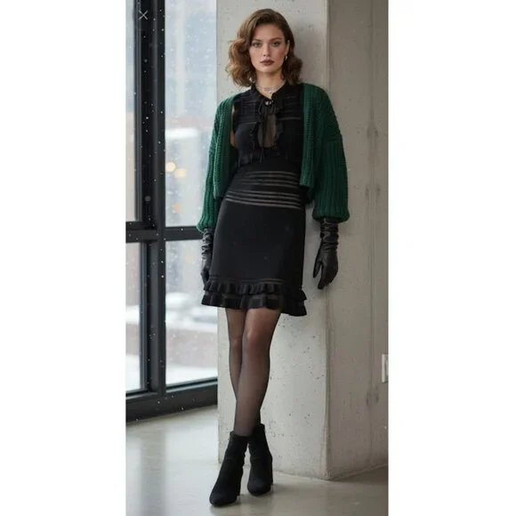 NWT For Love and Lemons Knitz Black knit dress With Sheer Accents S - Picture 2 of 15